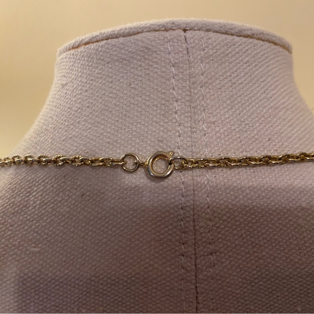 Gold Tone Oval Pendant Necklace with Textured Center - Picture 4 of 8